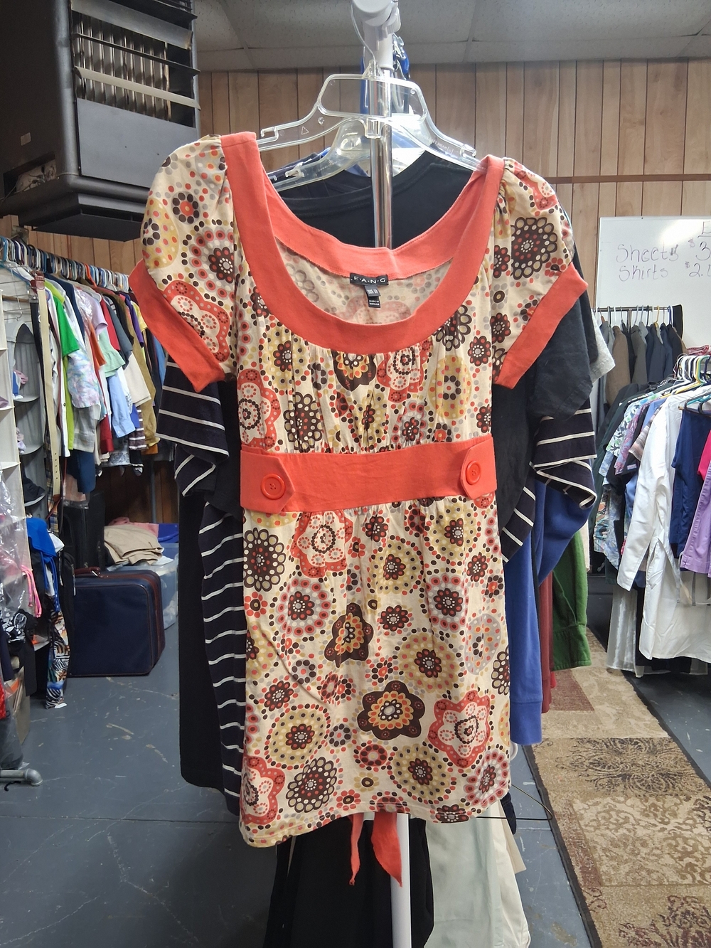 Coral Trim Floral Tunic Top
